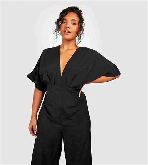 Buy Boohoo Batwing Plunge Wide Leg Jumpsuit In Black 6thstreet Saudi Arabia