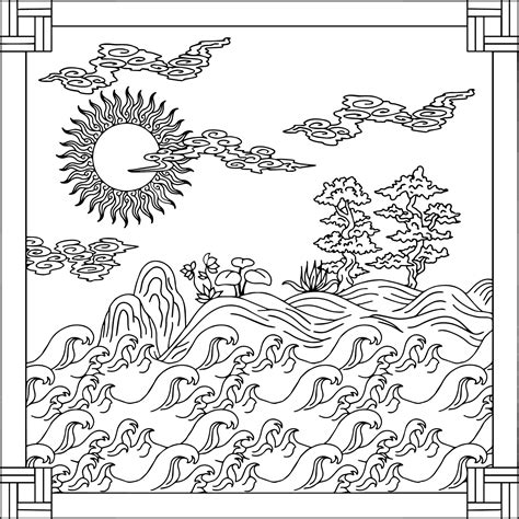 Print Design Asian Landscape Painting Outline 11633219 Vector Art at ...