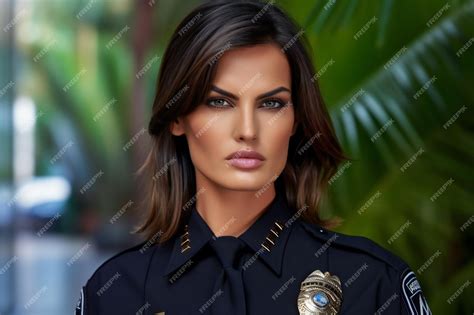 Premium Photo | A female police officer with a badge on her neck.