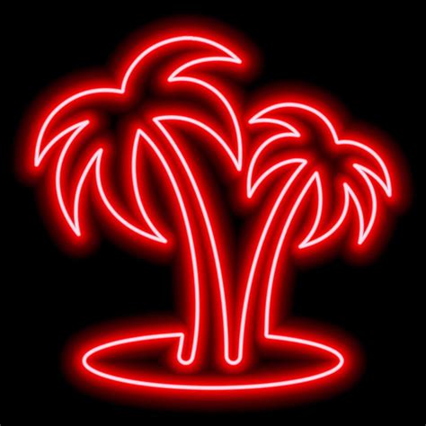 Red Neon Outline Of Two Palm Trees On The Beach On A Black Background