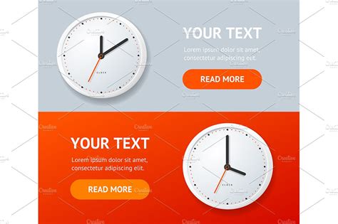 Realistic Clock Banner Set Vector Work Illustrations Creative Market