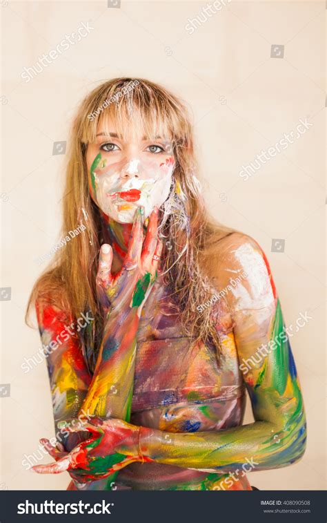 Beautiful Blonde Naked Paint Smears Stock Photo 408090508 Shutterstock