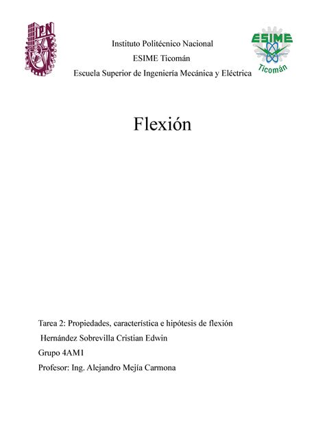 Tarea Propiedades Caractreristicas E Hipotesis De Flexion Compu