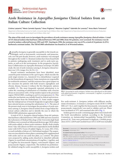 Azole Resistance In Aspergillus Fumigatus Clinical Isolates From An