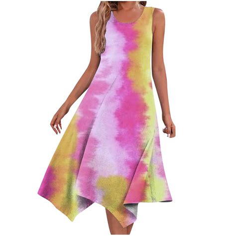 Vekdone Summer Sleeveless Dresses For Women 2024 Trendy Tie Dye Tunics Sundresses Casual Loose