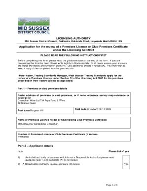 Fillable Online Application For The Review Of A Premises Licence Or