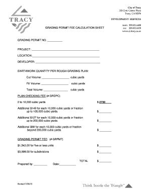 Fillable Online Grading Permit No Project Earthwork Quantity Per