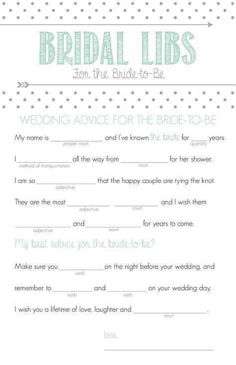 Bridal Shower Mad Libs Printable Free Printable Word Searches