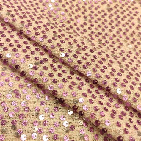 Tessuto Tweed Boucl Ricamato Con Paillettes Rosa Fucsia Iaia Tessuti