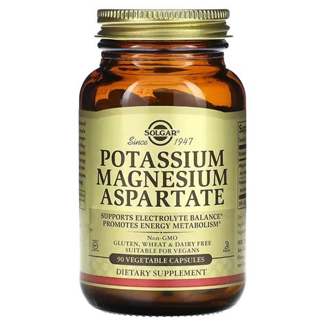Аспартат калия и магния, Potassium Magnesium Aspartate, Solgar, 90 ...