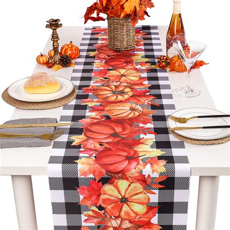 Amazon Anydesign Fall Table Runner Buffalo Plaids Pumpkin Maple