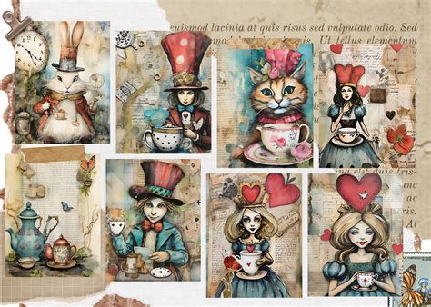 Vintage Alice Journal Pages Printable, Alice in Wonderland Scrapbook