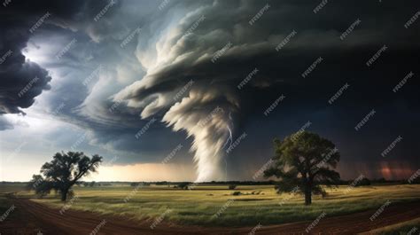 Premium AI Image | Tornado column in rural landscape