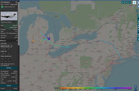 Odd C17 flight path. Over Michigan, was flying at 1600 feet, dropped