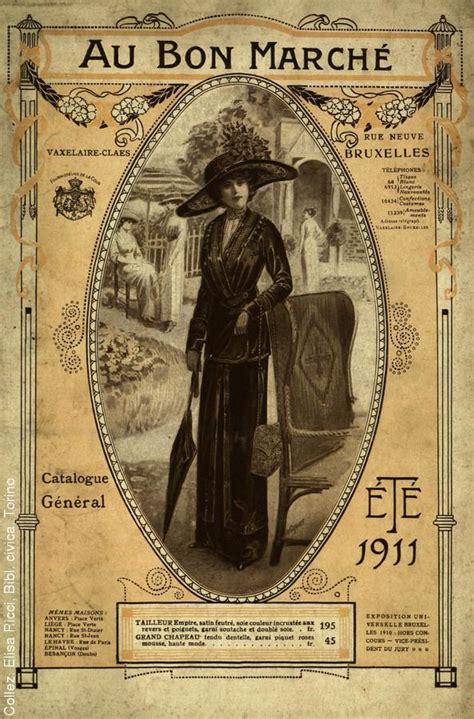 An Old Fashion Advert Featuring A Woman In A Long Dress And Hat With