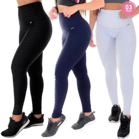 Kit Leggings Bolha Suplex C S Alto Empina Bumbum Click Mais Bonita