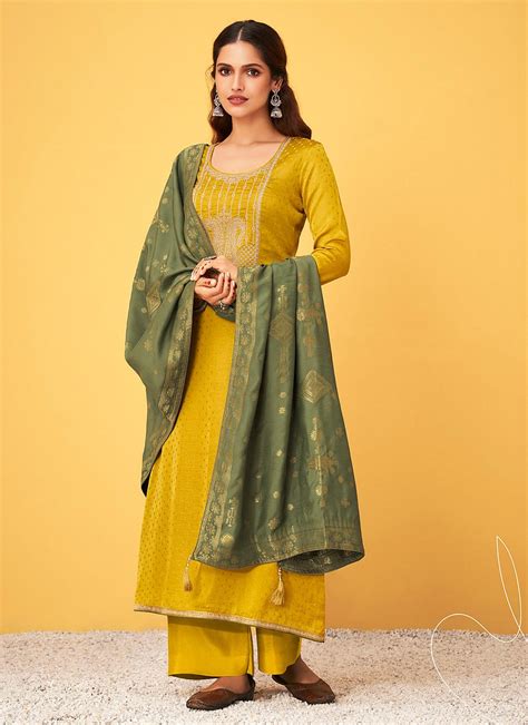 Buy Silk Yellow Designer Palazzo Suit Online