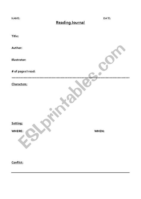 Reading Journal Template - ESL worksheet by seh410