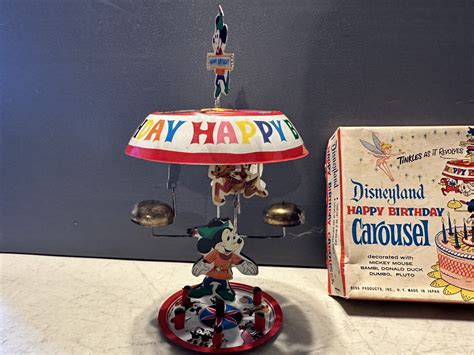 Vintage Disneyland Happy Birthday Carousel Cake Topper Donald Mickey