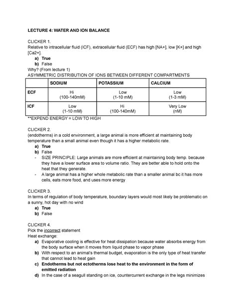 Module 2 Lectures 4 And 5 Lecture 4 Water And Ion Balance Clicker 1