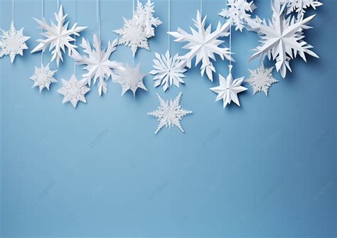 Paper Snowflakes Floating High Above A Blue Background, Winter, Seasons, High Resolution ...