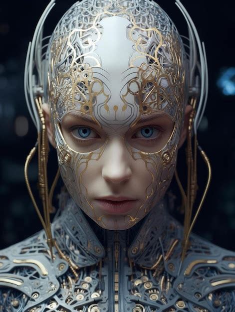 Premium AI Image | a woman with a futuristic head and a gold mask that ...