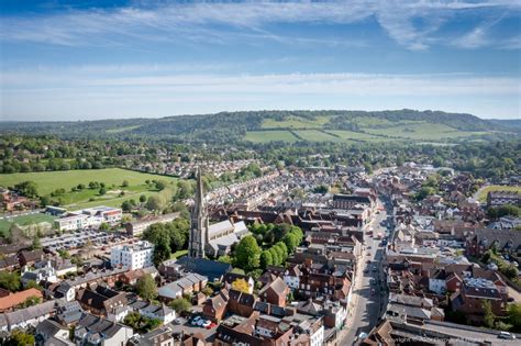 dorking town centre aerial drone image views