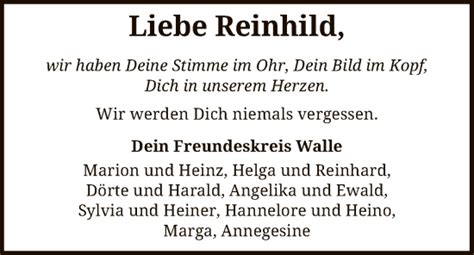 Traueranzeigen Von Reinhild Trauer Kreiszeitung De