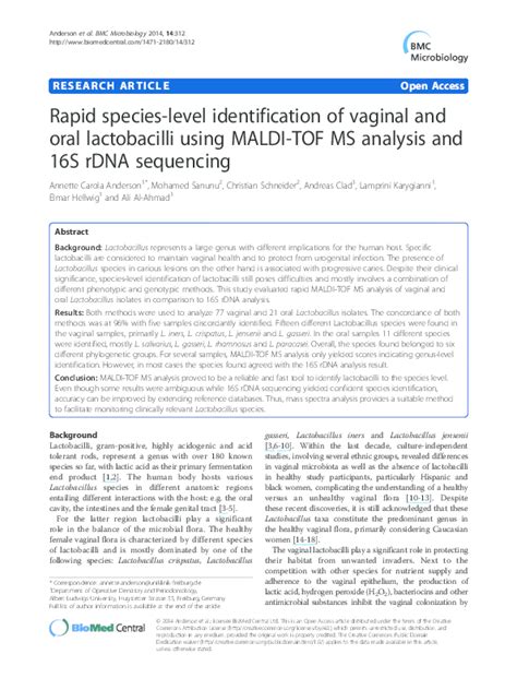 Pdf Rapid Species Level Identification Of Vaginal And Oral