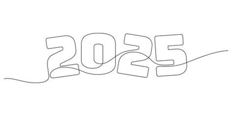 One Line Drawing 2025 Beginning Of The Year Vector Image