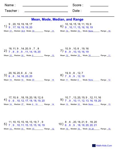 Mean Median Mode And Range Worksheets With Answers - Worksheets Master