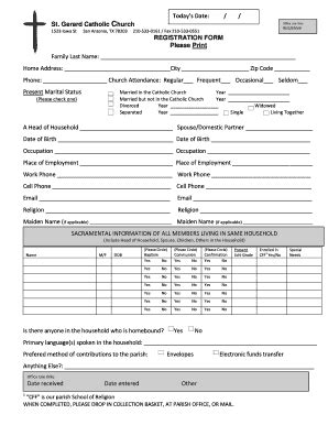 Fillable Online Parish Registration Form Saint Gerard Catholic Church