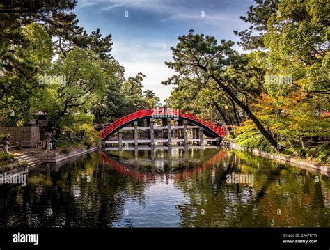 Sorihashi Bridge In The Sumiyushi Taisha Shrine Of Osaka Japan Stock