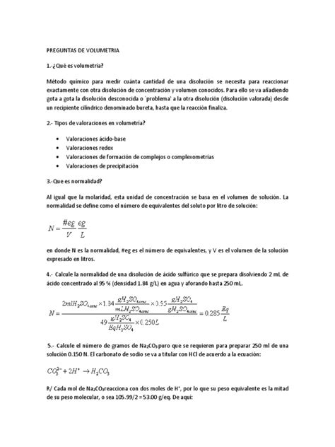 Preguntas de Volumetria | PDF | Ácido | Valoración 