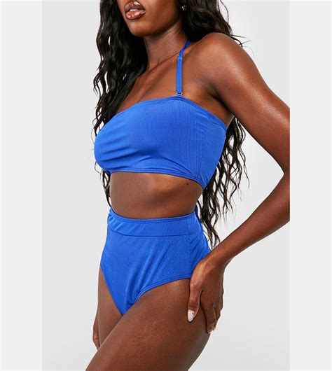Buy Boohoo Ribbed Bandeau Bikini Top In COBALT ThStreet Saudi Arabia