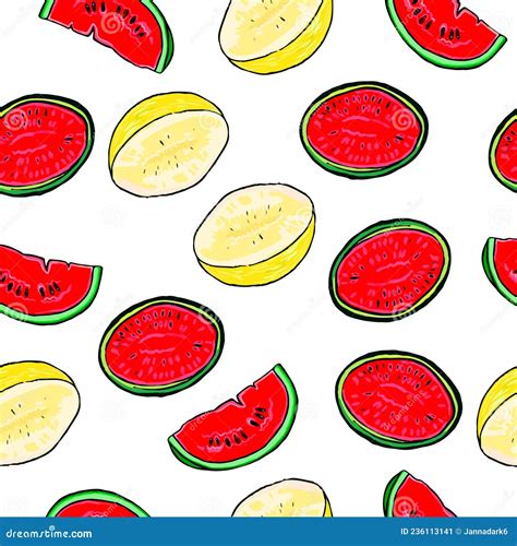 Vector Drawn Tropic Fruits Pattern Ripe Exotic Fruits Background