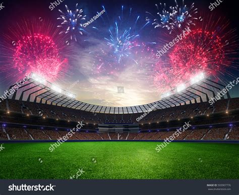 Stadium Sunset People Fans Fireworks 3d Stock Illustration 593907776 ...