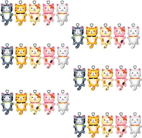 30 Pieces Resin Cat Charms Cute Animal Jingle Cat Pendants Mixed Color