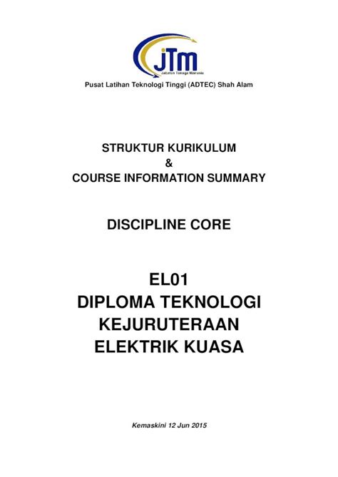 PDF EL01 DIPLOMA TEKNOLOGI KEJURUTERAAN ELEKTRIK KUASA EL01 Diploma