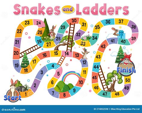 Snakes and Ladders Board Game Template Stock Vector - Illustration of ...