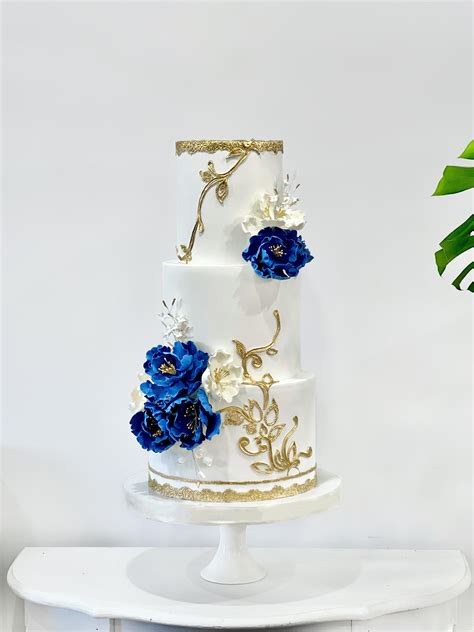 Royal Blue And Gold Wedding Cakes