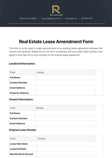 Free Real Estate Lease Amendment Form Template Edit Online And Download