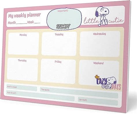 Grupo Erik Bloc Notes A Semainier Snoopy Sous Main Bureau Planner