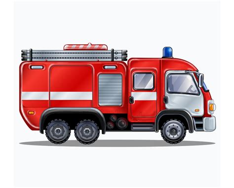 Иллюстрация Пожарная машина в стиле 2d, детский, компьютерная
