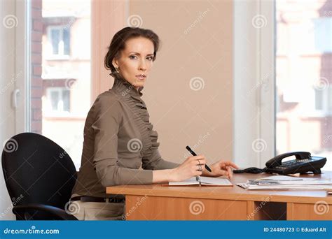 Brunette Woman Works In The Office Makes Notes Stock Image Image Of Caucasian Life