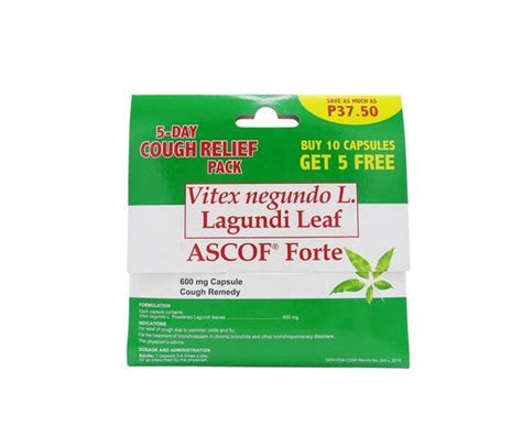 Ascof Forte Vitex Negundo L Lagundi Leaf 600mg Capsule 1s Price In