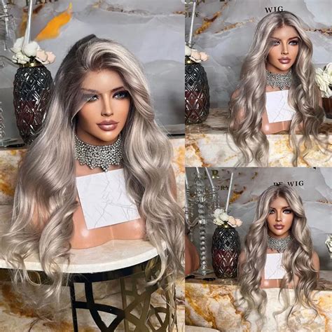 360 Lace Frontal Wig Ash Blonde Ombre Body Wave Human Hair Wig