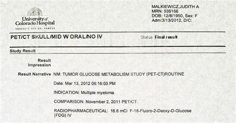 Jm S Adventure With Multiple Myeloma PET Scan Results From March 13 2012