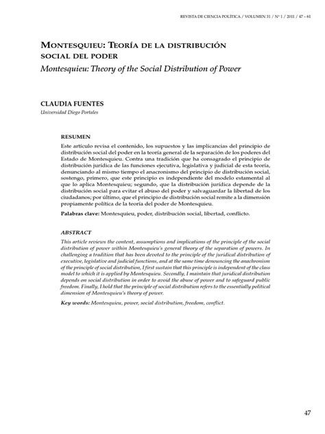 Montesquieu Teoría De La Distribución Social Del Poder Pdf