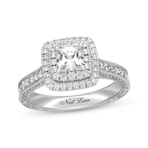 Previously Owned Neil Lane Engagement Ring 1 12 Ct Tw Princess And Round Cut Diamonds 14k White